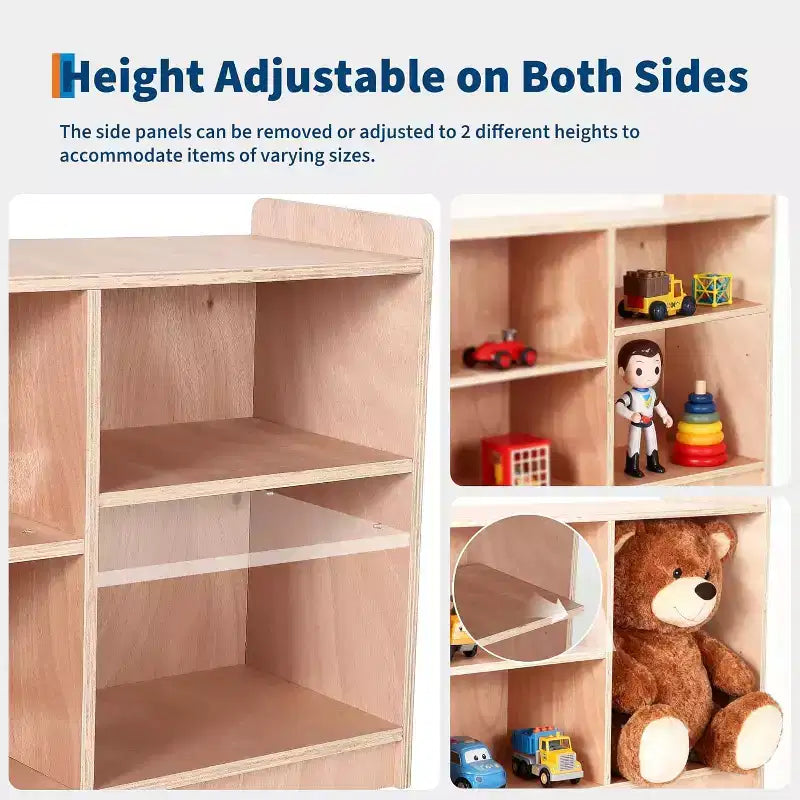 Wooden Storage Shelf,5-Compartment Toy & Book Organizer with Adjustable Dividers, Natural Finish Kids' Bookcase for Playrooms, Nurseries & Classrooms