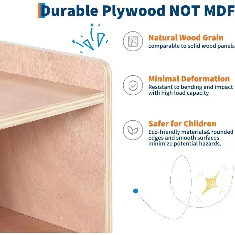 Wooden Storage Shelf,5-Compartment Toy & Book Organizer with Adjustable Dividers, Natural Finish Kids' Bookcase for Playrooms, Nurseries & Classrooms
