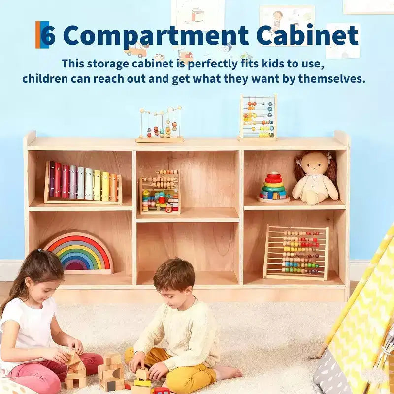 Wooden Storage Shelf,5-Compartment Toy & Book Organizer with Adjustable Dividers, Natural Finish Kids' Bookcase for Playrooms, Nurseries & Classrooms