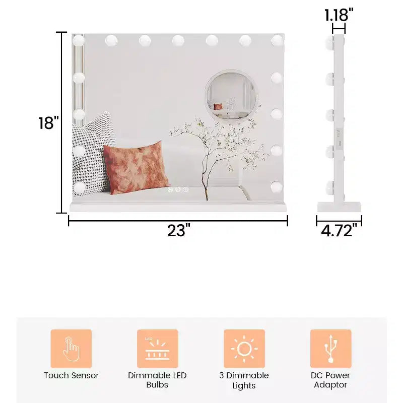 Vanity Mirror with Lights, Large Makeup Mirror with 3 Color Lighting Dimmable, Smart Touch Control, Rotation Vanity Mirror