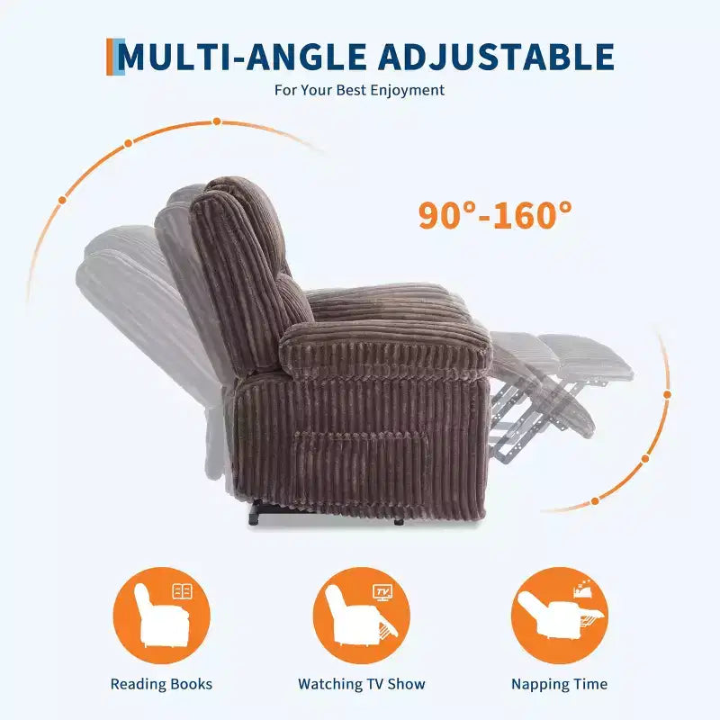 Corduroy Recliner Chair, Manual Recliner Sofa with Handle, Pillow Top Arms, Thick Padding, Side Pocket, Living Room, Bedroom, Home Theater, Dark Gray