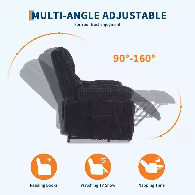 Corduroy Recliner Chair, Manual Recliner Sofa with Handle, Pillow Top Arms, Thick Padding, Side Pocket, Living Room, Bedroom, Home Theater, Dark Gray