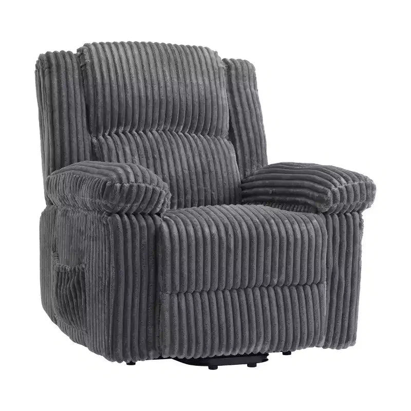 Corduroy Recliner Chair, Manual Recliner Sofa with Handle, Pillow Top Arms, Thick Padding, Side Pocket, Living Room, Bedroom, Home Theater, Dark Gray