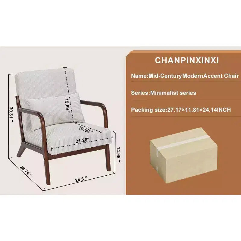 TUYOHW Mid-Century Modern Accent Chair,Upholstered Armchair with Pillow,Rubberwood Frame,Reading Chair for Living Room,Bedroom,Balcony