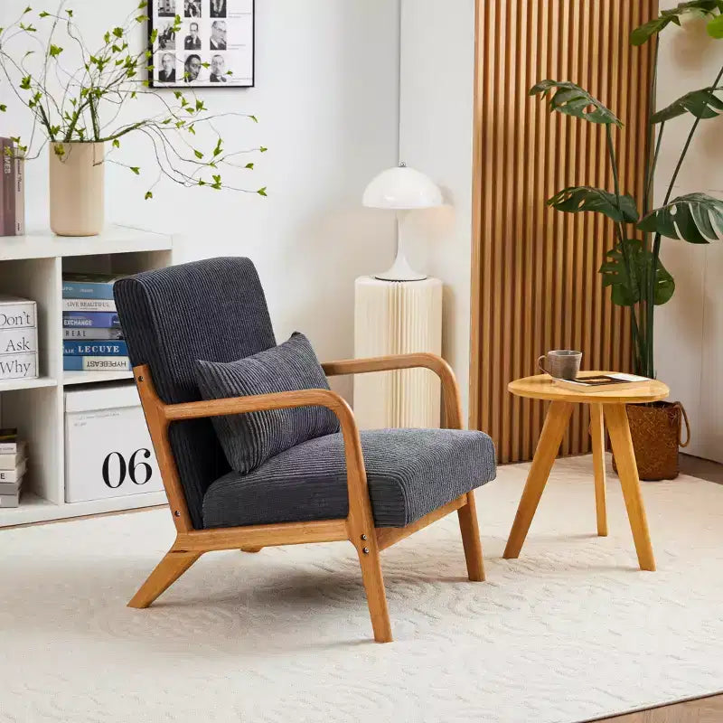 TUYOHW Mid-Century Modern Accent Chair,Upholstered Armchair with Pillow,Rubberwood Frame,Reading Chair for Living Room,Bedroom,Balcony
