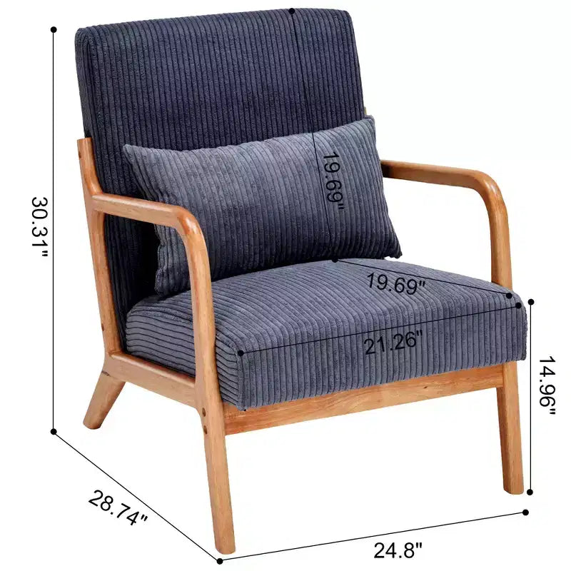 TUYOHW Mid-Century Modern Accent Chair,Upholstered Armchair with Pillow,Rubberwood Frame,Reading Chair for Living Room,Bedroom,Balcony
