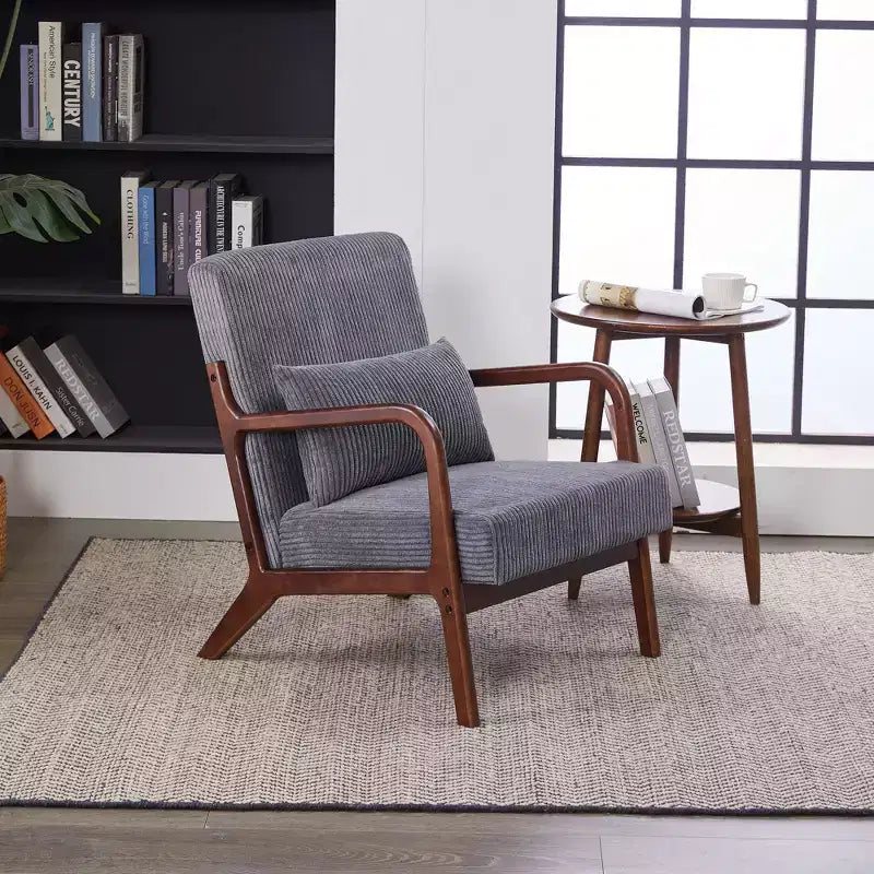 TUYOHW Mid-Century Modern Accent Chair,Upholstered Armchair with Pillow,Rubberwood Frame,Reading Chair for Living Room,Bedroom,Balcony