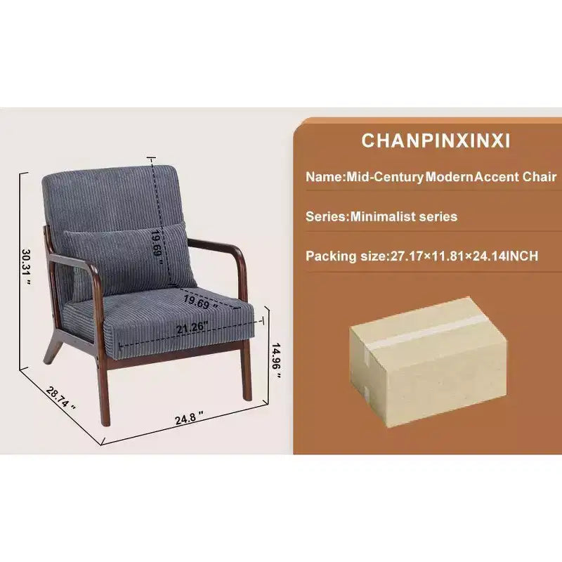 TUYOHW Mid-Century Modern Accent Chair,Upholstered Armchair with Pillow,Rubberwood Frame,Reading Chair for Living Room,Bedroom,Balcony