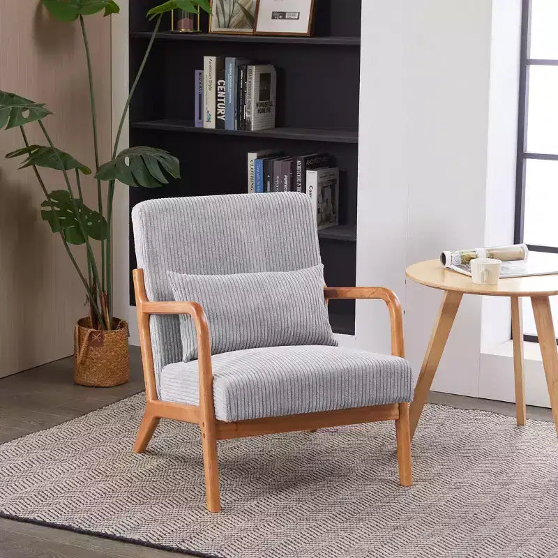 TUYOHW Mid-Century Modern Accent Chair,Upholstered Armchair with Pillow,Rubberwood Frame,Reading Chair for Living Room,Bedroom,Balcony