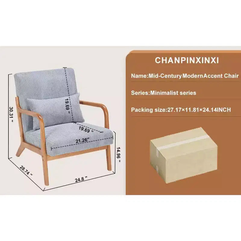 TUYOHW Mid-Century Modern Accent Chair,Upholstered Armchair with Pillow,Rubberwood Frame,Reading Chair for Living Room,Bedroom,Balcony