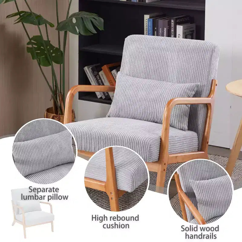TUYOHW Mid-Century Modern Accent Chair,Upholstered Armchair with Pillow,Rubberwood Frame,Reading Chair for Living Room,Bedroom,Balcony