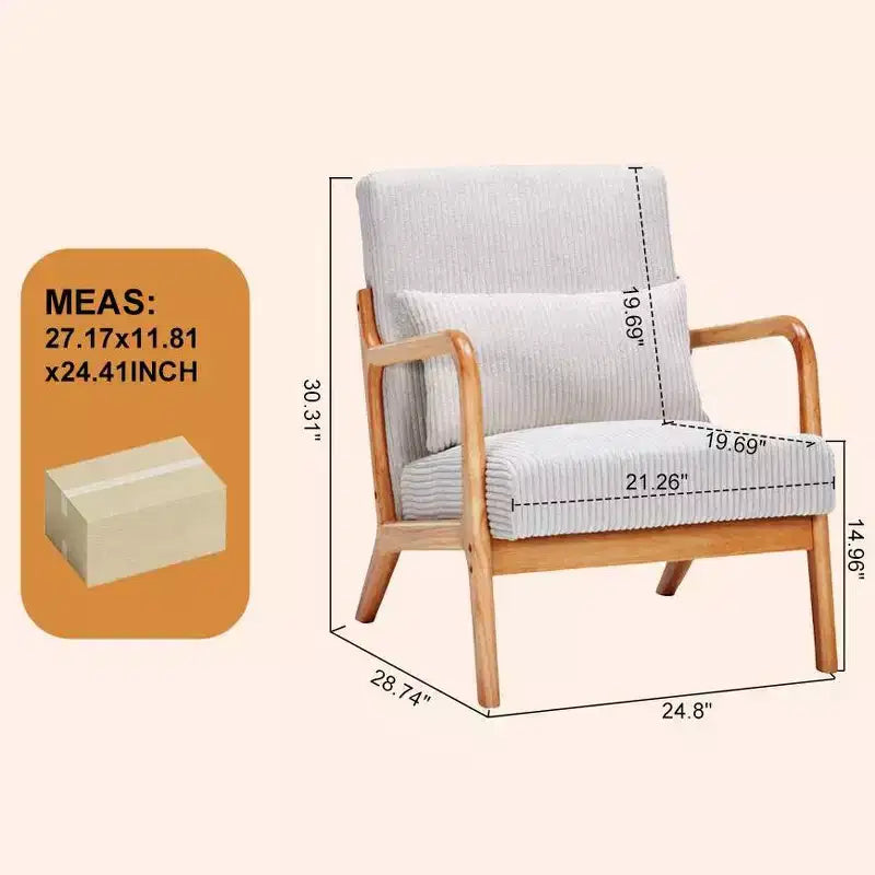 TUYOHW Mid-Century Modern Accent Chair,Upholstered Armchair with Pillow,Rubberwood Frame,Reading Chair for Living Room,Bedroom,Balcony