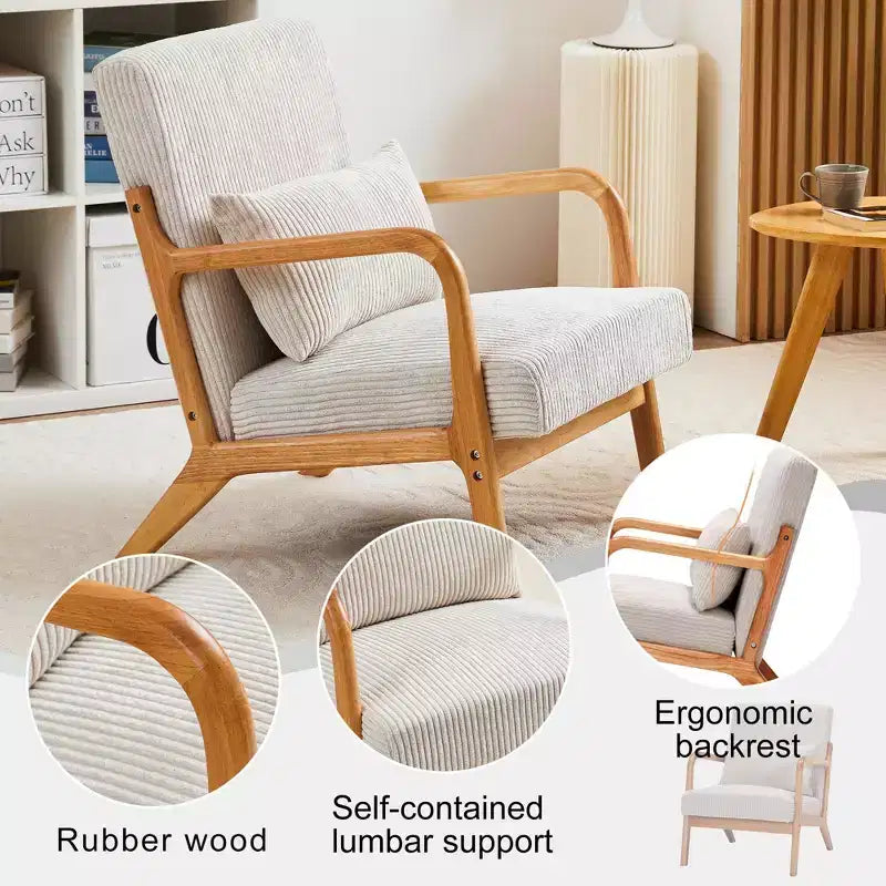 TUYOHW Mid-Century Modern Accent Chair,Upholstered Armchair with Pillow,Rubberwood Frame,Reading Chair for Living Room,Bedroom,Balcony