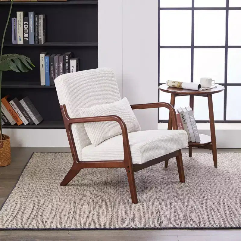 TUYOHW Mid-Century Modern Accent Chair,Upholstered Armchair with Pillow,Rubberwood Frame,Reading Chair for Living Room,Bedroom,Balcony