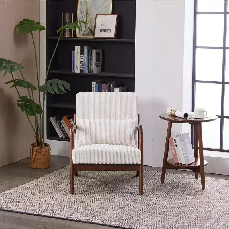 TUYOHW Mid-Century Modern Accent Chair,Upholstered Armchair with Pillow,Rubberwood Frame,Reading Chair for Living Room,Bedroom,Balcony