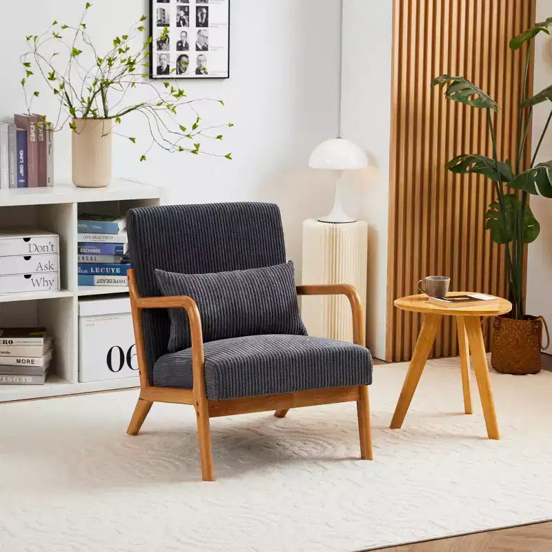 TUYOHW Mid-Century Modern Accent Chair,Upholstered Armchair with Pillow,Rubberwood Frame,Reading Chair for Living Room,Bedroom,Balcony