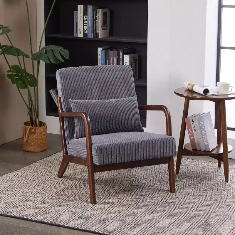 TUYOHW Mid-Century Modern Accent Chair,Upholstered Armchair with Pillow,Rubberwood Frame,Reading Chair for Living Room,Bedroom,Balcony