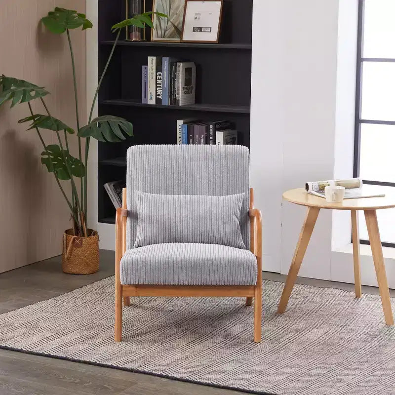 TUYOHW Mid-Century Modern Accent Chair,Upholstered Armchair with Pillow,Rubberwood Frame,Reading Chair for Living Room,Bedroom,Balcony