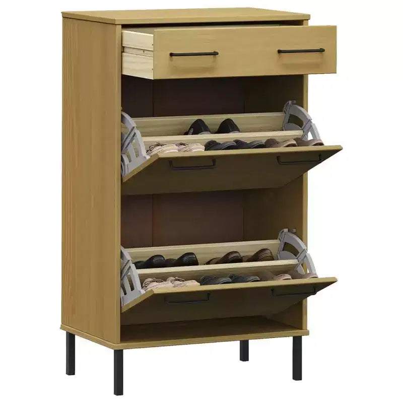 vidaXL Shoe Rack Brown Solid Pine Wood, Metal Large Shoe Rack