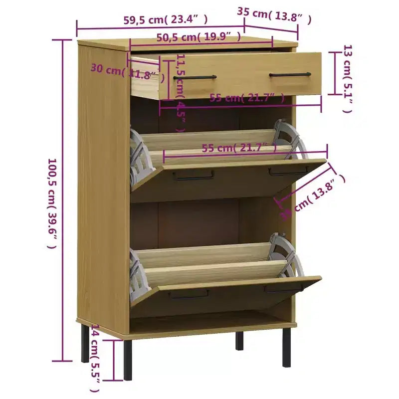 vidaXL Shoe Rack Brown Solid Pine Wood, Metal Large Shoe Rack
