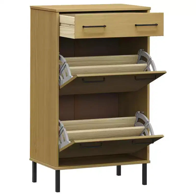vidaXL Shoe Rack Brown Solid Pine Wood, Metal Large Shoe Rack