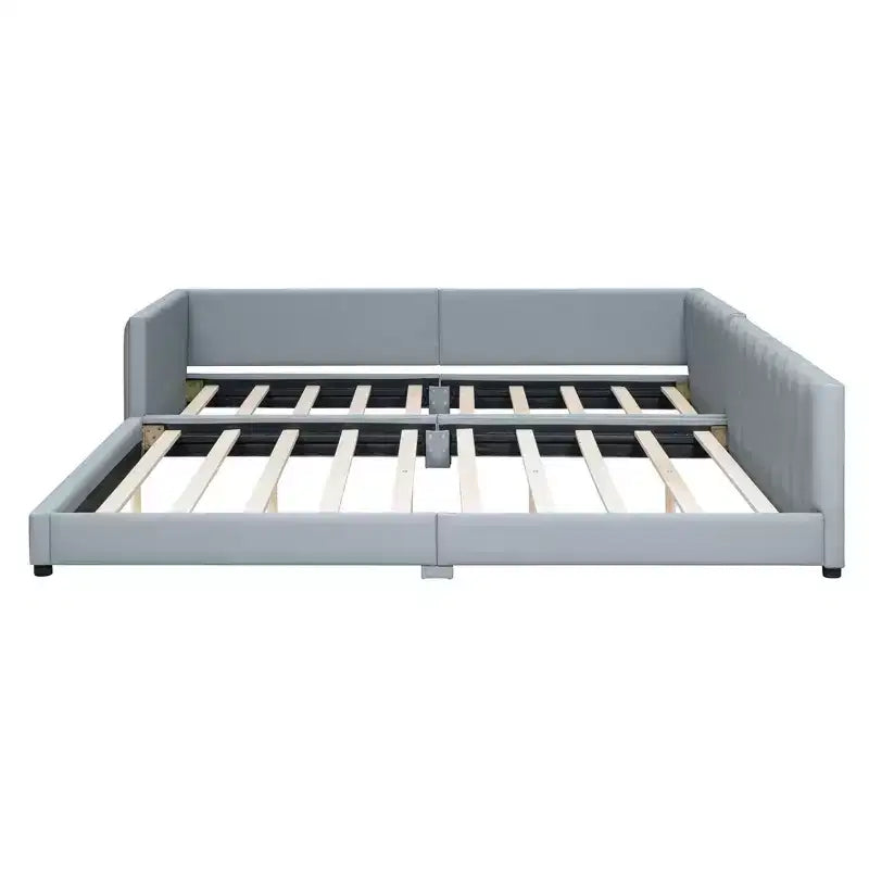 Luxystar Queen & Twin XL Upholstered Mother Child Bed Set, Convertible Daybed with PU Leather and Safety Rail