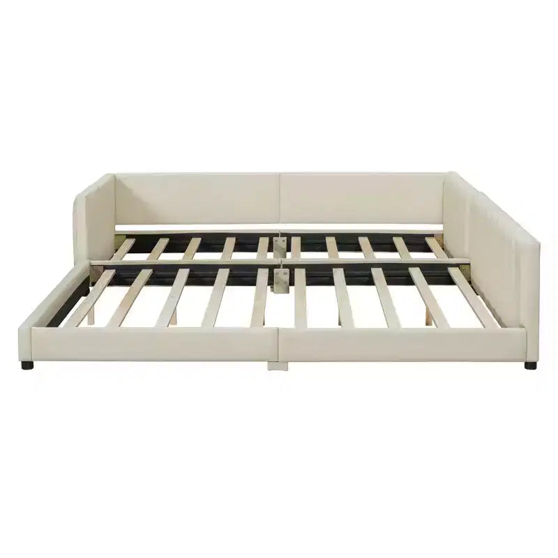 Luxystar Queen & Twin XL Upholstered Mother Child Bed Set, Convertible Daybed with PU Leather and Safety Rail