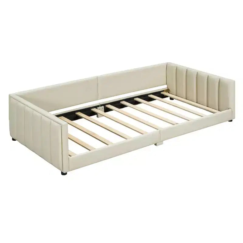 Luxystar Queen & Twin XL Upholstered Mother Child Bed Set, Convertible Daybed with PU Leather and Safety Rail