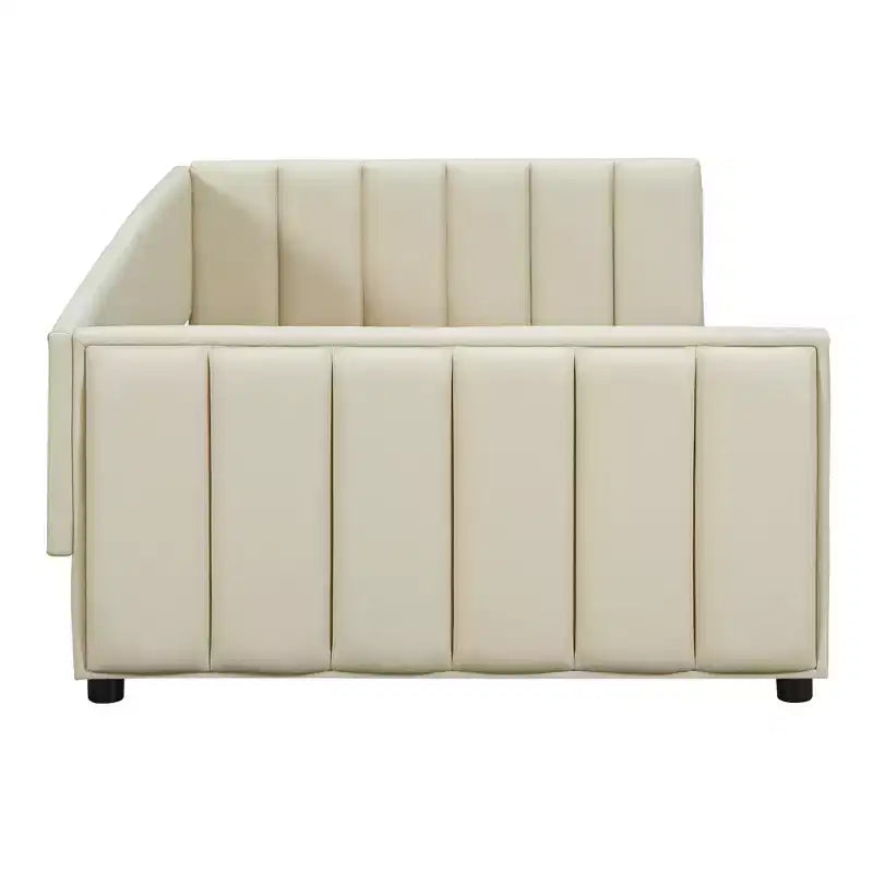 Luxystar Queen & Twin XL Upholstered Mother Child Bed Set, Convertible Daybed with PU Leather and Safety Rail