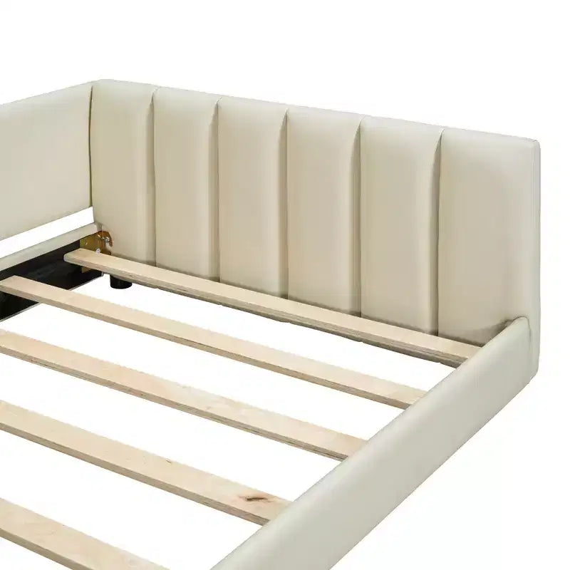 Luxystar Queen & Twin XL Upholstered Mother Child Bed Set, Convertible Daybed with PU Leather and Safety Rail