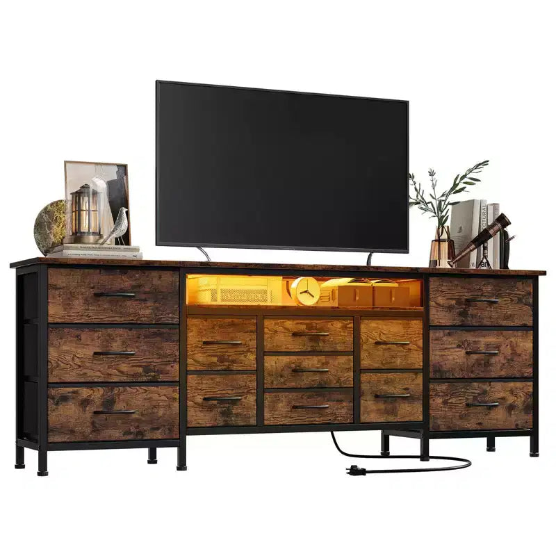 70 Inch Long Dresser TV Stand for 65, 75, 80 Inch TV, Wide 13 Chest of Fabric Drawers Dresser, Large Entertainment Center for Bedroom