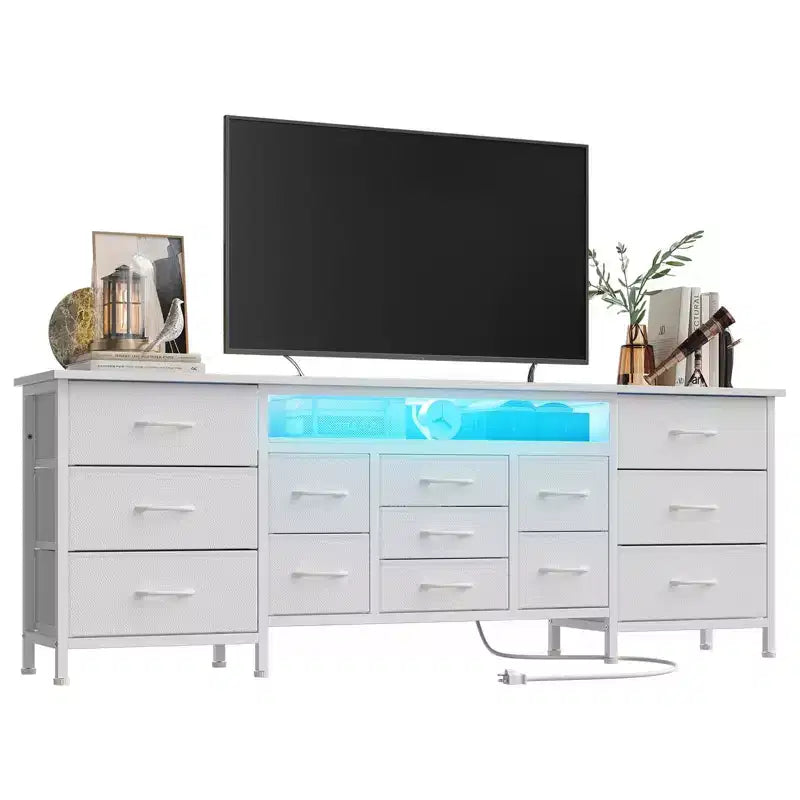70 Inch Long Dresser TV Stand for 65, 75, 80 Inch TV, Wide 13 Chest of Fabric Drawers Dresser, Large Entertainment Center for Bedroom