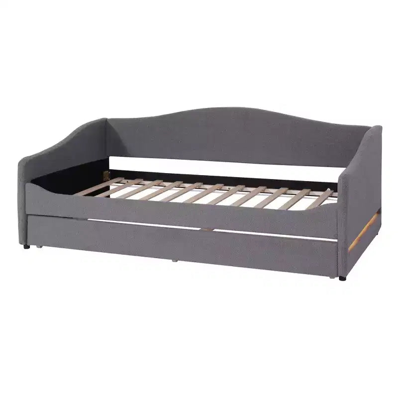 Luxystar Twin Size Teddy Fleece Upholstered Daybed with LED Light and Trundle