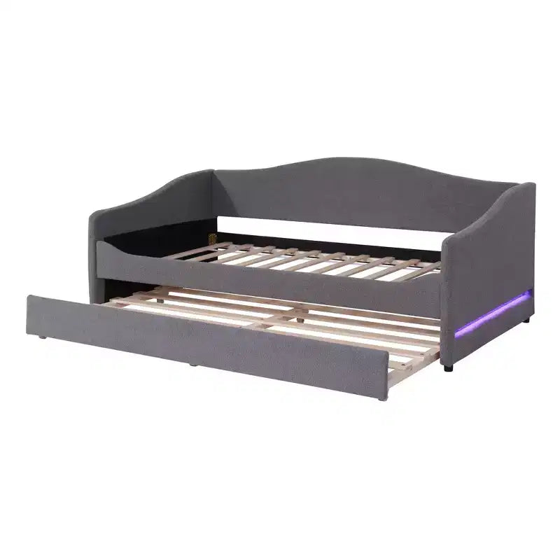 Luxystar Twin Size Teddy Fleece Upholstered Daybed with LED Light and Trundle
