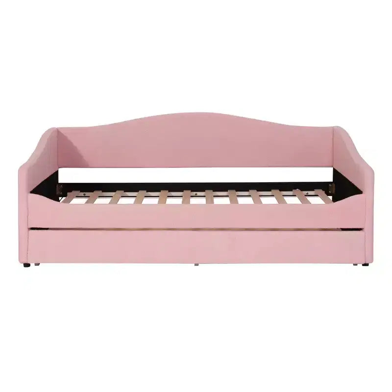 Luxystar Twin Size Teddy Fleece Upholstered Daybed with LED Light and Trundle