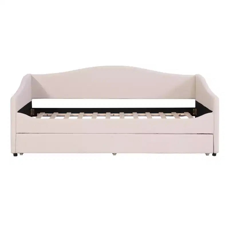Luxystar Twin Size Teddy Fleece Upholstered Daybed with LED Light and Trundle