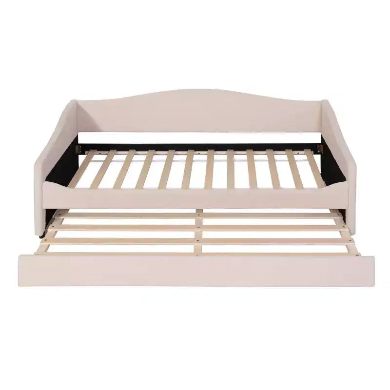 Luxystar Twin Size Teddy Fleece Upholstered Daybed with LED Light and Trundle