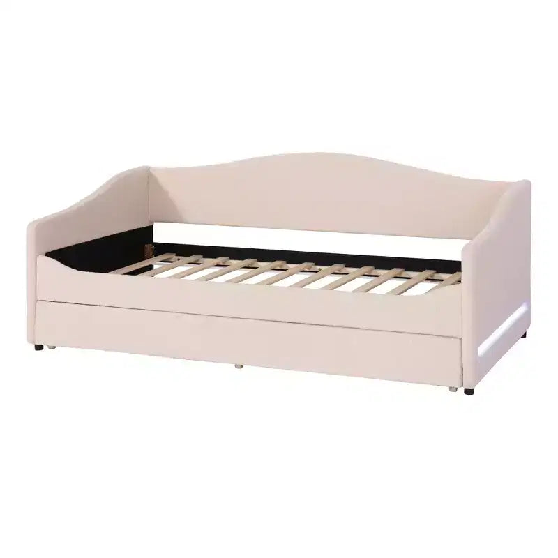 Luxystar Twin Size Teddy Fleece Upholstered Daybed with LED Light and Trundle