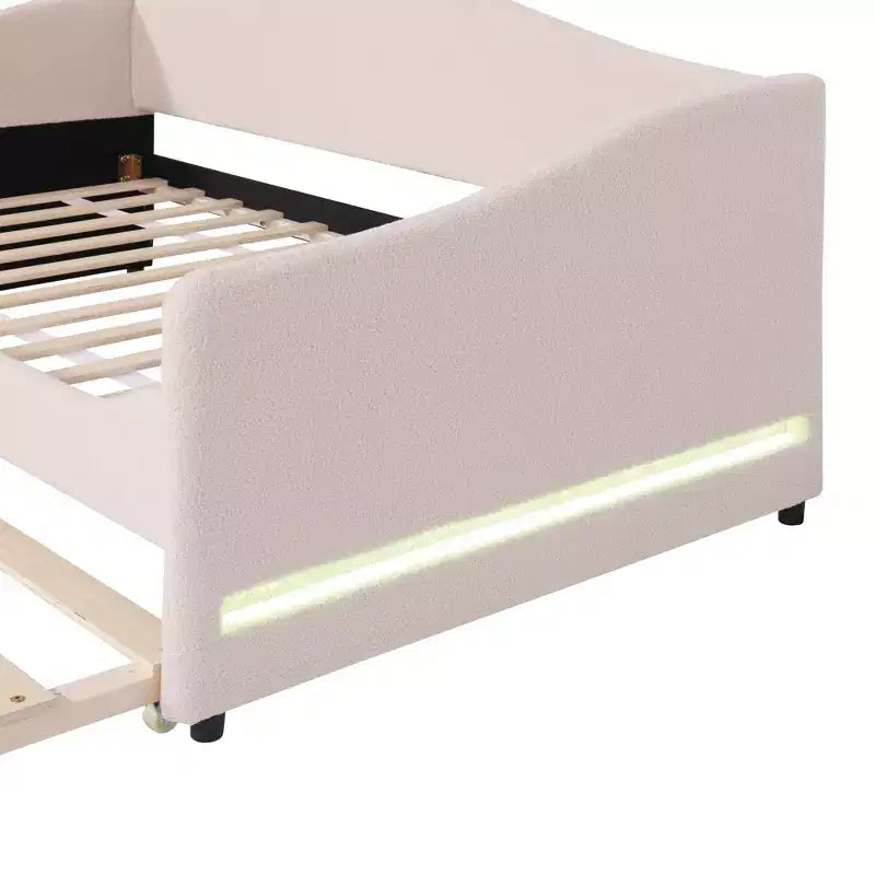 Luxystar Twin Size Teddy Fleece Upholstered Daybed with LED Light and Trundle