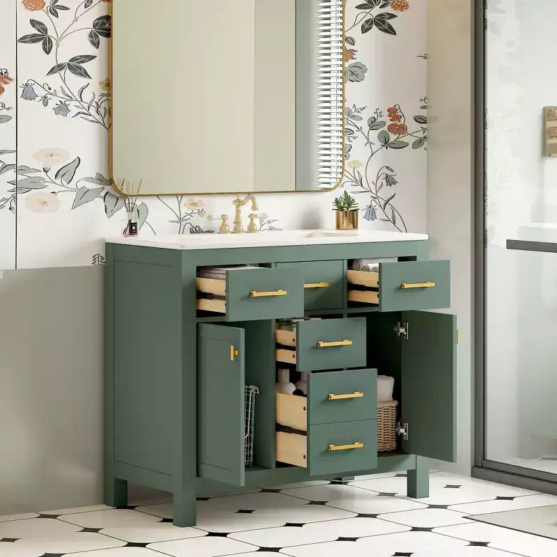 36 Bathroom Vanity Sink Combo, Bathroom Storage Cabinet with Drawers, Single Sink Bathroom Vanity with Solid Wood Frame