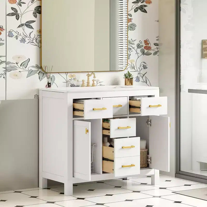 36 Bathroom Vanity Sink Combo, Bathroom Storage Cabinet with Drawers, Single Sink Bathroom Vanity with Solid Wood Frame