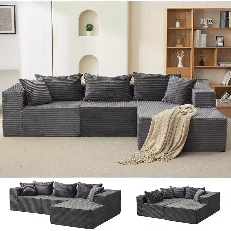 Acekool 108-Inch Cloud Modular Sectional Sofa with Chaise, Plush Boneless L-Shape Couch for Living Room