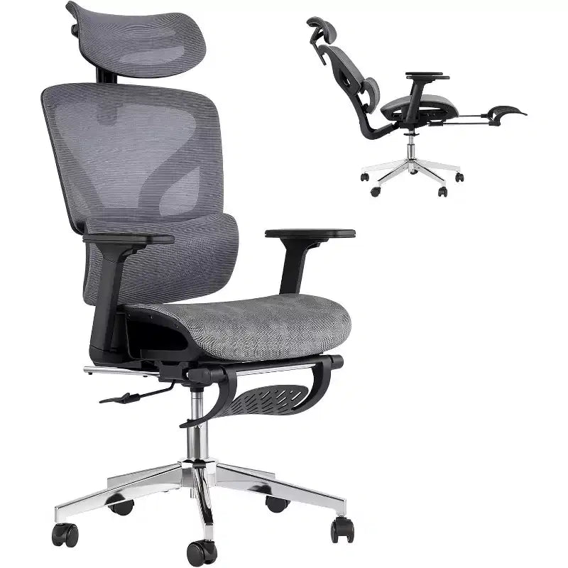 Sedia da ufficio ergonomica Acekool in rete con poggiapiedi, braccioli 4D e supporto lombare regolabile per casa o sala giochi