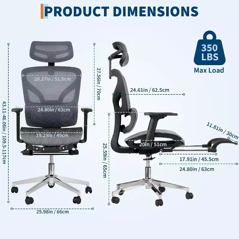 Sedia da ufficio ergonomica Acekool in rete con poggiapiedi, braccioli 4D e supporto lombare regolabile per casa o sala giochi