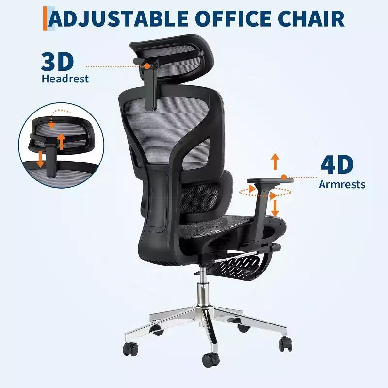 Sedia da ufficio ergonomica Acekool in rete con poggiapiedi, braccioli 4D e supporto lombare regolabile per casa o sala giochi