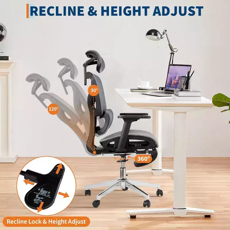 Sedia da ufficio ergonomica Acekool in rete con poggiapiedi, braccioli 4D e supporto lombare regolabile per casa o sala giochi