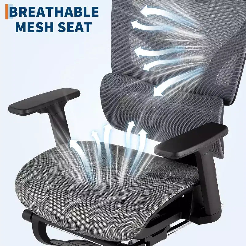Sedia da ufficio ergonomica Acekool in rete con poggiapiedi, braccioli 4D e supporto lombare regolabile per casa o sala giochi