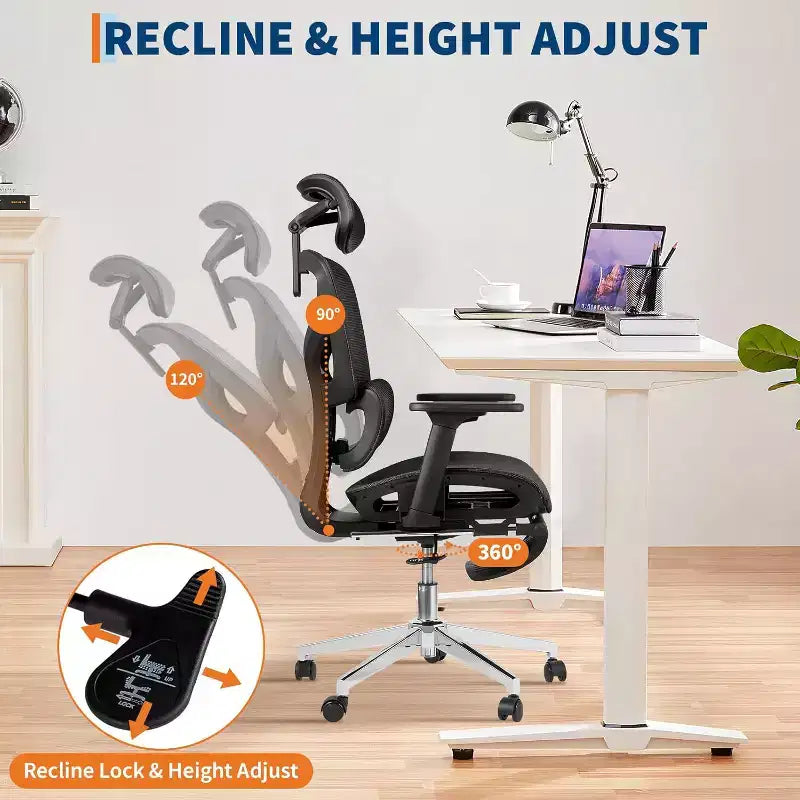 Sedia da ufficio ergonomica Acekool in rete con poggiapiedi, braccioli 4D e supporto lombare regolabile per casa o sala giochi