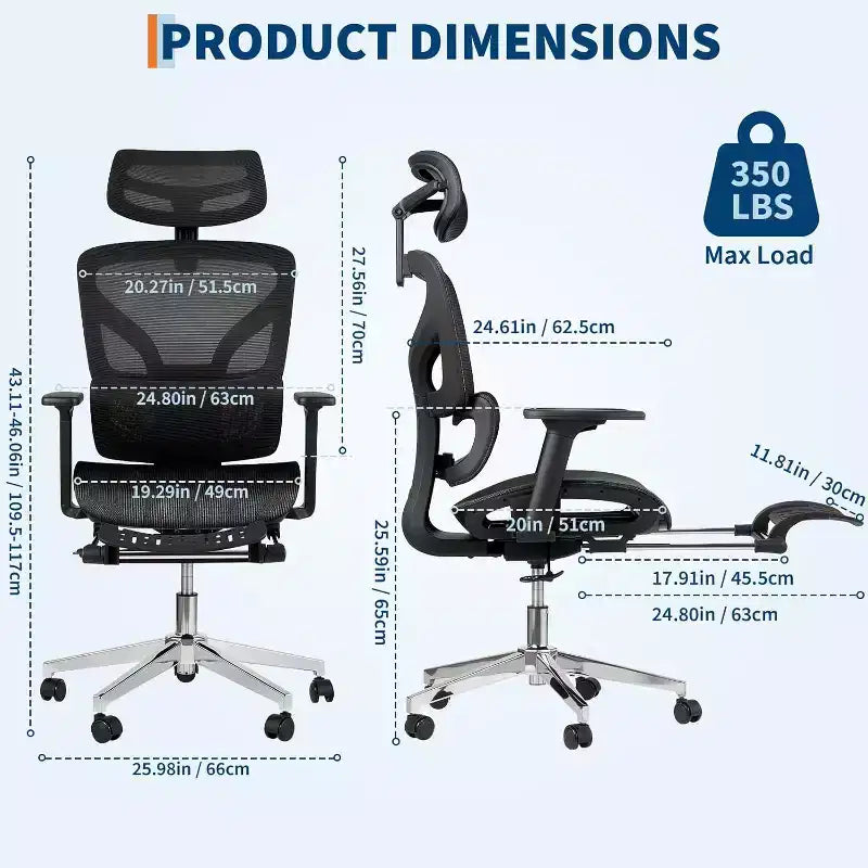 Sedia da ufficio ergonomica Acekool in rete con poggiapiedi, braccioli 4D e supporto lombare regolabile per casa o sala giochi