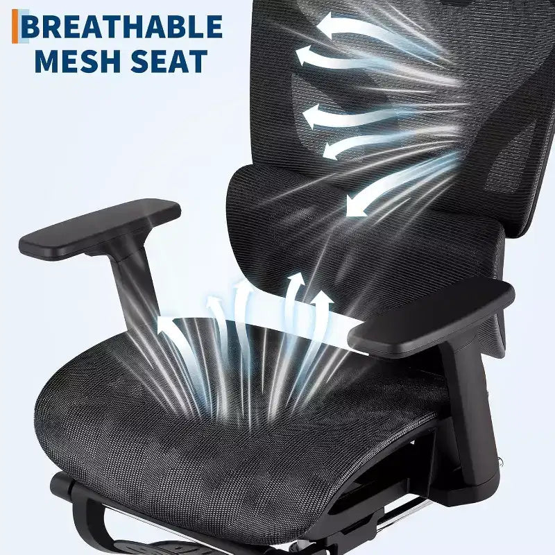 Sedia da ufficio ergonomica Acekool in rete con poggiapiedi, braccioli 4D e supporto lombare regolabile per casa o sala giochi